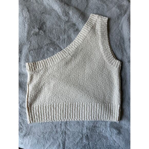 Madewell Cream One Shoulder Knit Sweater Tank Top M NWT Textured Soft Cotton - Picture 2 of 7